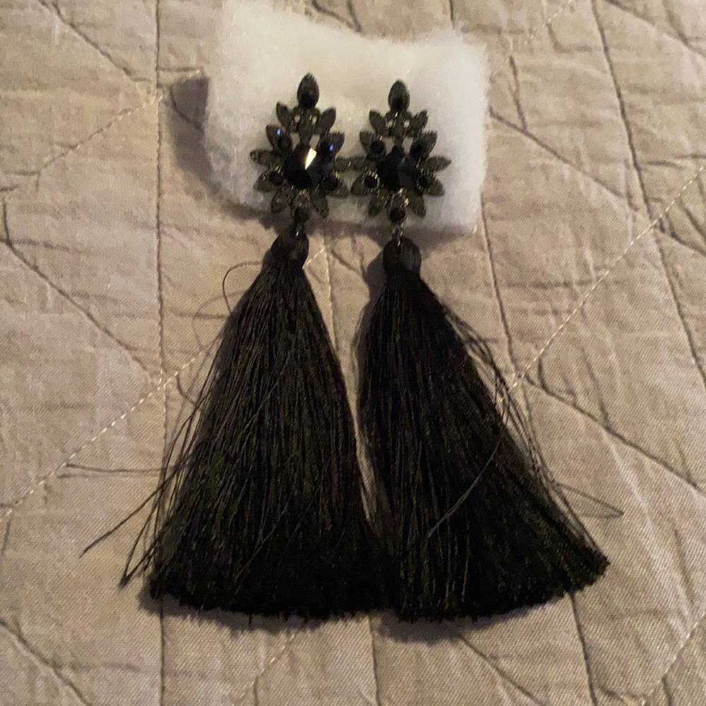 Black statement tassel glam earrings